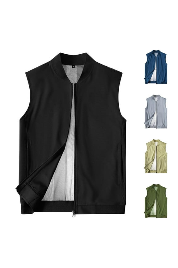 Men's Lightweight Vest Casual Sleeveless Zip Up Quick Dry Vest Outdoor Workout Athletic Jackets Outwear with Pockets