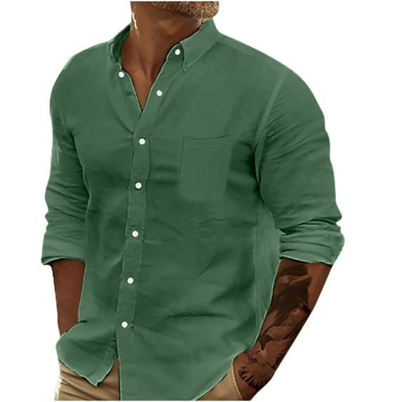 Fancifize Men's Long Sleeve Button Down Shirts Casual Regular Fit Dress Shirt for Men Summer Beach Wedding Shirt with Pocket