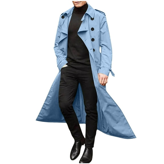 Fancifize Men's Long Sleeve Trench Coat Double Breasted Notched Lapel Jacket Lightweight Fall Winter Casual Business Overcoat