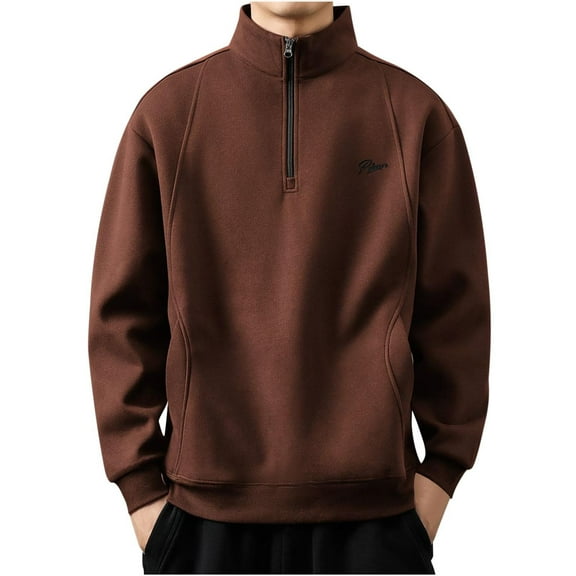 Fancifize Men's Oversize Stand Collar Sweatshirt Casual Long Sleeve Outdoor Quarter-Zip Pullover Sweatshirts Loose Fall Winter Outfits