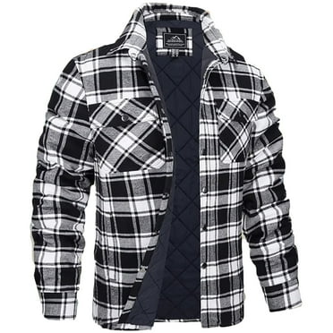 Fancifize Men's Quilted Lined Flannel Shirt Jacket Big&Tall Long Sleeve Outdoor Plaid Outerwear 2024 Fall Winter Warm Padded Coat