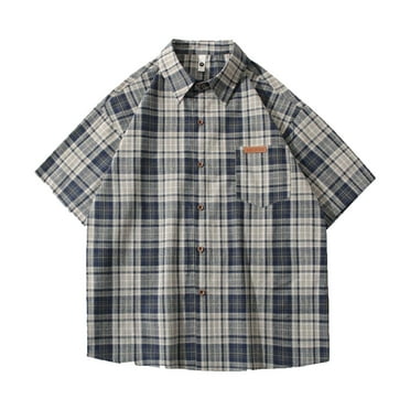 Fancifize Men's Short Sleeve Plaid Shirt Oversized Button Down Casual Western Cowboy Shirts with Pocket Loose Lightweight Shirts