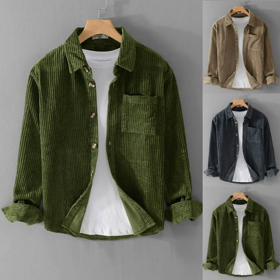 Fancifize Men's Solid Corduroy Shirt Shacket Long Sleeve Casual Button Down Shirt Jacket Soft Comfortable Fall Outwear with Pocket