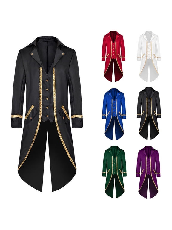 Men's Steampunk Vintage Tailcoat Vintage Gothic Victorian Jacket Frock Uniform Halloween Costumes