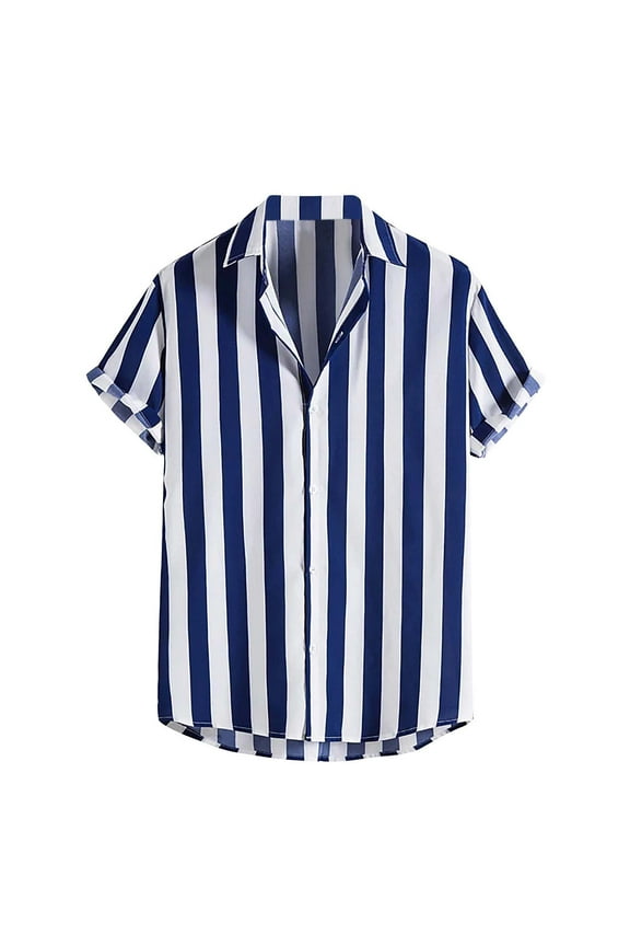 Men's Summer Button Down Dress Shirt Striped Short Sleeve Casual Shirt Lightweight Fitted Beach Shirts