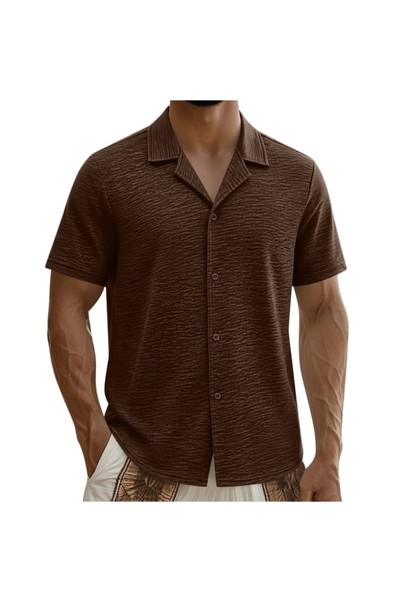 Men's Summer Cotton Shirts Casual Notched Collared Short Sleeve Button Blouses Business Work Tops