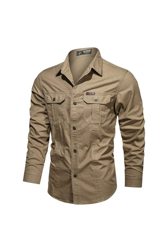 Fancifize Men's Sun Protection Fishing Shirts Long Sleeve Travel Work Shirts for Men Button Down Shirts with Flap Pockets for Safari Hiking