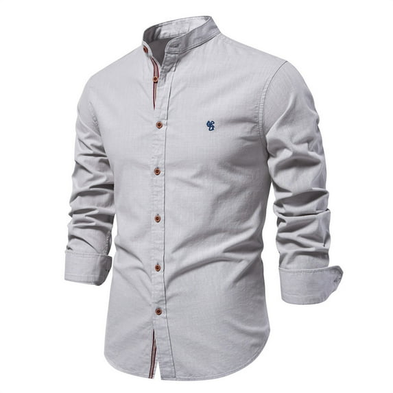 Fancifize Mens Banded Collar Dress Shirts Long Sleeve Button Down Mandarin Collar Shirt Solid Business Casual Shirts