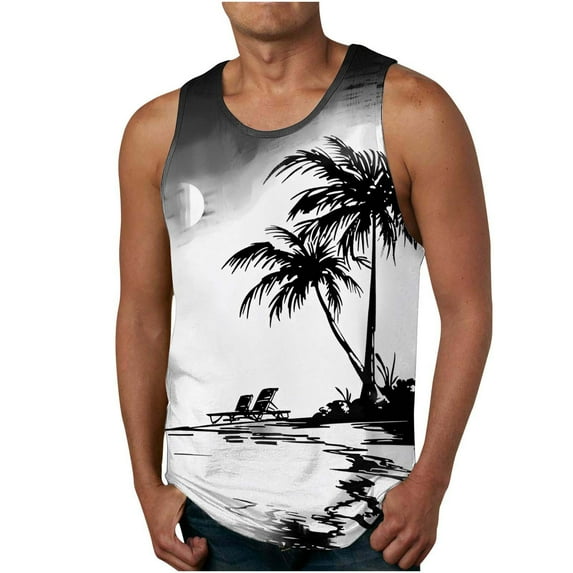 Fancifize Mens Big and Tall Summer Tank Tops 3D Printed Casual Sleeveless Vacation Beach Shirts Crewneck Gym Workout Tank Top S-4XL