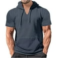 thumbnail image 1 of Fancifize Mens Casual Hooded T-Shirts Short Sleeve Hoodie Summer Workout Sweatshirt Pullover Solid Sports Gym Drawstring Hoodie Tops, 1 of 6