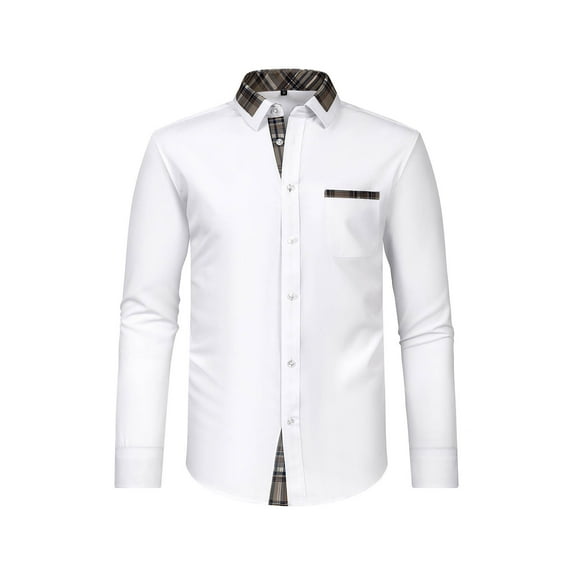 Fancifize Summer Clearnce Mens Dress Shirts Regular Fit Long Sleeve Business Dress Shirts for Men Color Block Wrinkle-Free Casual Button Up Shirts