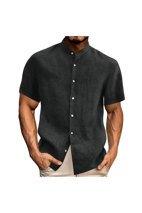 Mens Dressy Shirts Button Down Summer T Shirt Casual Short Sleeve Cotton Linen Tops Lightweight Athletic Workout Outwear