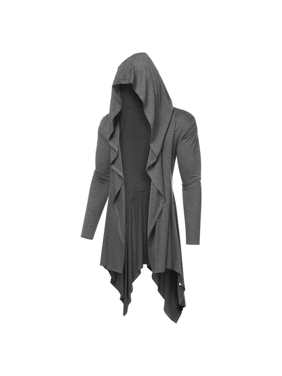 Mens Gothic Hooded Cardigan Ruffle Shawl Collar Cardigans Open Front Lightweight Medieval Retro Steampunk Cape Halloween Overcoat