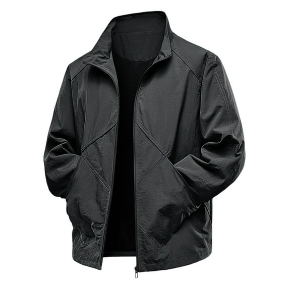Fancifize Mens Lightweight Rain Jacket Long Sleeve Lapel Waterproof Windbreaker Jacket Casual Loose Fall Fashion Hiking Travel Coat Outwear