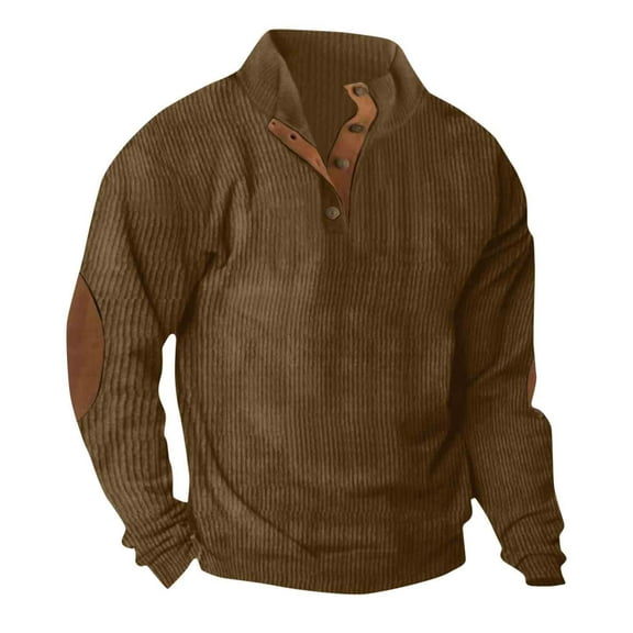 Fancifize Mens Long Sleeve Corduroy Sweatshirt Henley 1/4 Button Up Loose Pullover Tops Fall Winter Casual Blouses