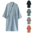 thumbnail image 1 of Fancifize Mens V Neck Robe Lightweight Cotton Bathrobe Long Sleeve Sleepwear Casual Loose Loungewear with Pocket, 1 of 5