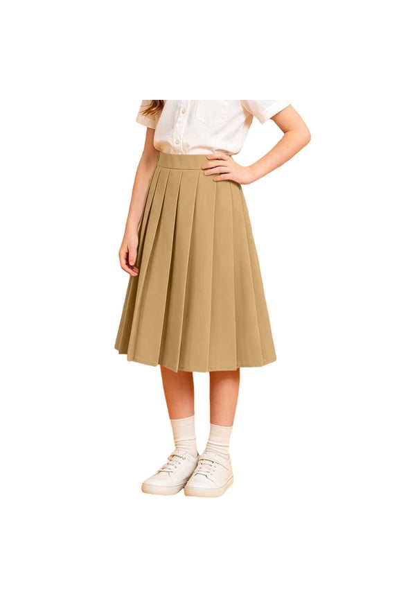 Midi Pleated Skirts for Girls Summer High Waist A Line Flowy Skirts Kids Preppy Look Skirt 3-17 Years