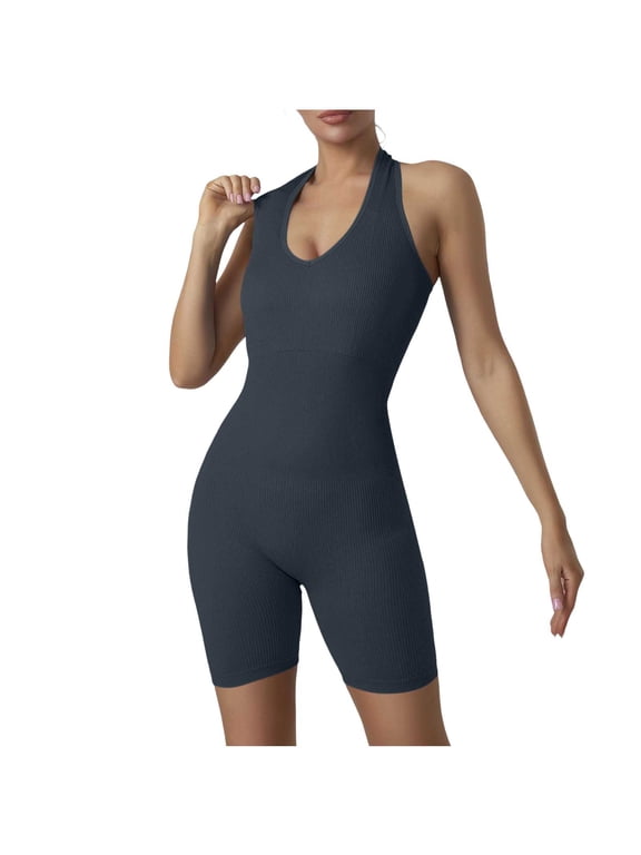 One Piece Jumpsuit for Women Workout Capri Catsuit Yoga Halter Backless Sleeveless Rompers