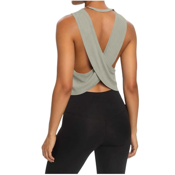 Fancifize Open Back Workout Shirts for Women Crewnecek Cropped Yoga Tank Tops Backless Sleeveless Tshirts