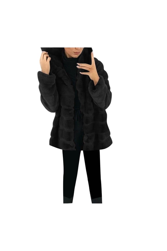 Oversized Faux Fur Jacket for Women long Sleeve Coats with Hood Plush Sherpa Warm Overcoat Fashion Elegant Outwear