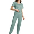 thumbnail image 1 of Fancifize Pajama Set for Women 2 Piece Sleepwear Short Sleeve Top and Elastic Waist Long Pants Casual Loose Loungewear Pjs with Pockets, 1 of 5