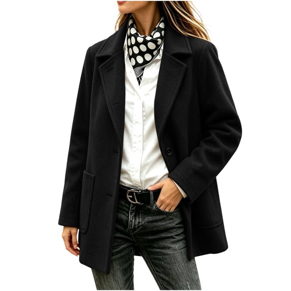 Fancifize Peacoat for Women Single Breasted Notched Collar Wool Trench Coat with Pockets,S-3XL