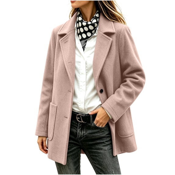 Fancifize Peacoat for Women Single Breasted Notched Collar Wool Trench Coat with Pockets,S-3XL