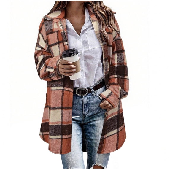 Fancifize Plaid Wool Blend Coat for Women, Single Breasted Lapel Long Sleeve Peacoat, Vintage Classic Fall Winter Overcoat