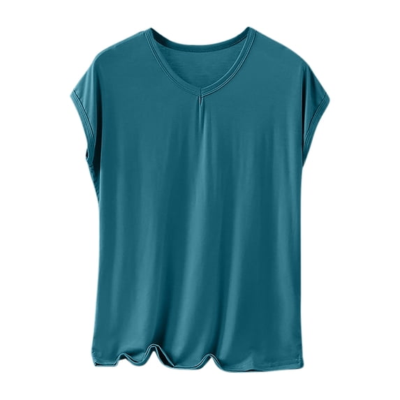 Fancifize Plus Size Cap Sleeve Pajama Shirts for Women Soft Cozy V Neck Pj Tshirts Casual Loose Loungewear