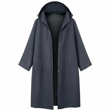 Fancifize Plus Size Jacket Women Lightweight Long Windbreaker Hooded Trench Coats Button Down Oversized Jacket with Pockets Spring Fall Outwear