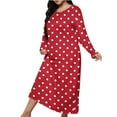 thumbnail image 1 of Fancifize Plus Size Nightgowns for Women Soft Long Sleeve Loose Nightshirt Comfy Crew Neck Polka Dot Lightweight Loungewear Pajamas, 1 of 5