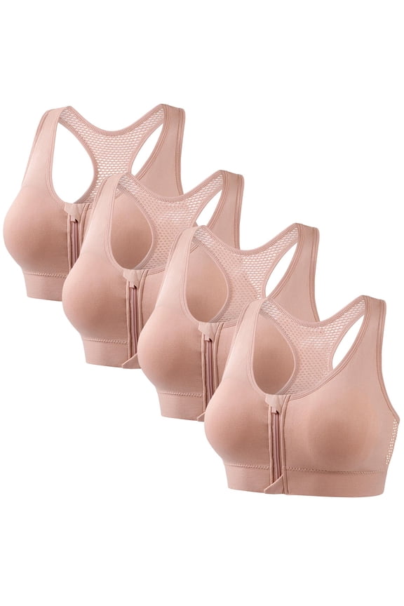 Plus Size Women 4 Pack Wireless Bras Yoga Front Zip Racerback No Underwire Seamless Bralettes