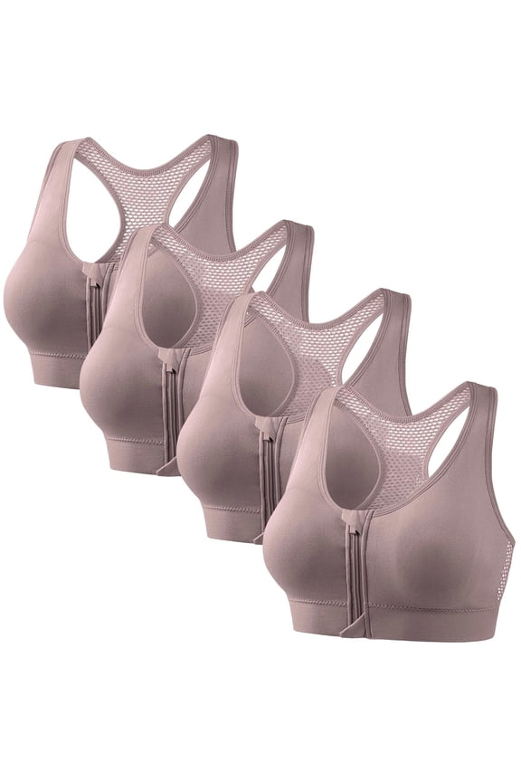 Plus Size Women 4 Pack Wireless Bras Yoga Front Zip Racerback No Underwire Seamless Bralettes