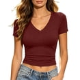 thumbnail image 1 of Fancifize Plus Size Women V Neck Tshirts Short Sleeve Slim Cropped Basic Tops Casual Stretch Lightweight Tees, 1 of 6