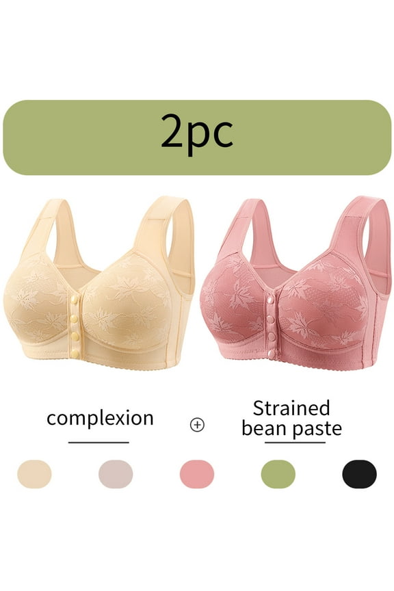 Plus Size Women's Everyday Bra, Front Button Wire Free Bra for Older Women Breathable Comfort Cotton Bra 2Pack, Size M-6XL