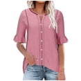thumbnail image 1 of Fancifize Prime Day Clearance Womens Summer Tops Crew Neck Ruffle Short Sleeve Shirts Business Casual Loose Work Blouses Printed Cutout Shirts Tops, 1 of 5