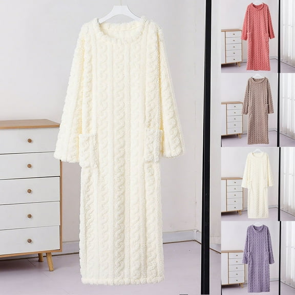 Fancifize Robes for Women Full-Length Soft Robe Casual Long Sleeve Bathrobe Lightweight Loose Warm Loungewear Sleepwear