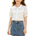 thumbnail image 1 of Fancifize Ruffle Collared Shirts for Girls Flounce Short Sleeve Button Up Blouses Kids Casual Preppy Look Tops, 1 of 6