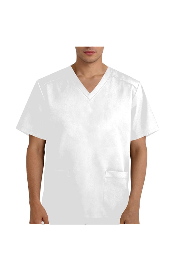 Scrub for Men V-Neck Short Sleeve Scrub Top with Pockets Casual Breathable Stretch Scrub Shirts Moisture-Wicking Clothes