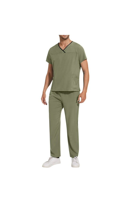 Scrubs for Men Set Medical Uniform V Neck Scrub Top and Jogger Pant with Pockets Casual Stretch Scrub Set Workwear