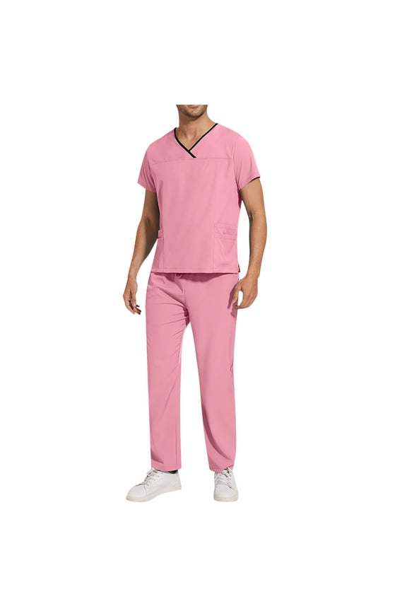 Scrubs for Men Set Medical Uniform V Neck Scrub Top and Jogger Pant with Pockets Casual Stretch Scrub Set Workwear