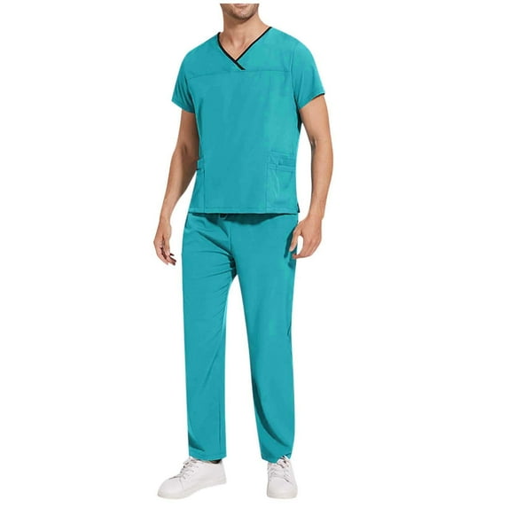 Fancifize Scrubs for Men Set Medical Uniform V Neck Scrub Top and Jogger Pant with Pockets Casual Stretch Scrub Set Workwear