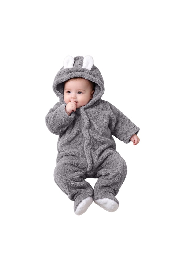 Sherpa Fleece Footies Jumpsuit for Kids Boys Girls Cute Fuzzy Button Hooded One-Piece Romper Winter Warm Outfits