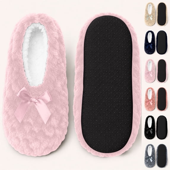 Fancifize Sherpa Fleece Slipper Socks for Women, Cozy Fuzzy Warm Home Spa Grips Sock Winter Soft Sole Floor Slippers