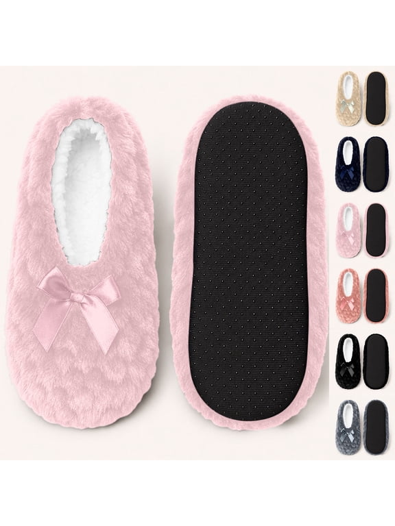 Sherpa Fleece Slipper Socks for Women, Cozy Fuzzy Warm Home Spa Grips Sock Winter Soft Sole Floor Slippers
