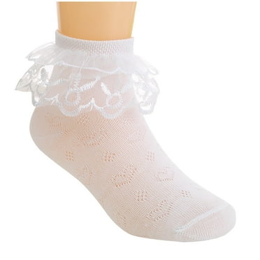 Fancifize Socks Baby Girls Newborn Eyelet Lace Socks Toddler Infant Casual Ruffle Dress Socks Frilly Lace Crew Socks 2-15 Years