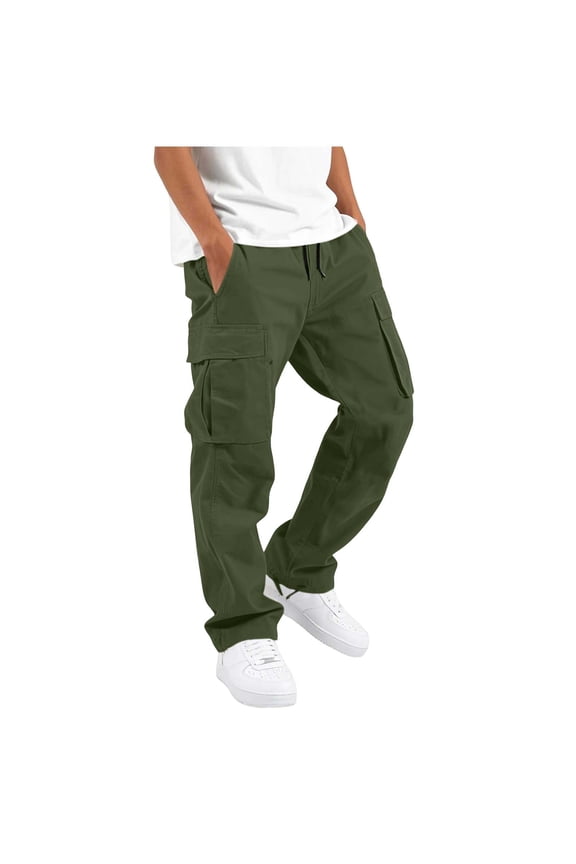 Straight Leg Cargo Pants for Boys Teens Elastic Drawstring Waist Workout Trousers with Pockets Size 5-15 Years