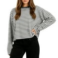 thumbnail image 1 of Fancifize Striped Shirts for Women Crew Neck Cropped Shirt Lightweight Casual Going Out Tops Long Sleeve Fall Y2K Outfits Trendy Clothes, 1 of 5