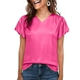thumbnail image 1 of Fancifize Summer Blouse for Women Pleated Short Sleeve Shirts Casual Crew Neck Silk Satin Dressy T Shirt Summer Going Out Clothes, 1 of 5