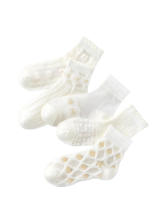 5 Pairs Girl Ruffle Socks for 1T-12T, Versatile Girls Frilly Dress Crew Socks Toddler Flower Socks